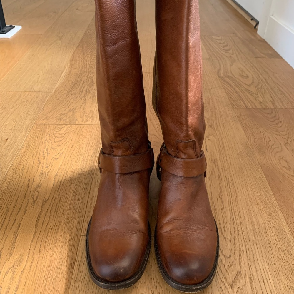 Frye Philip Harness Full Length Leather Boots, size 8